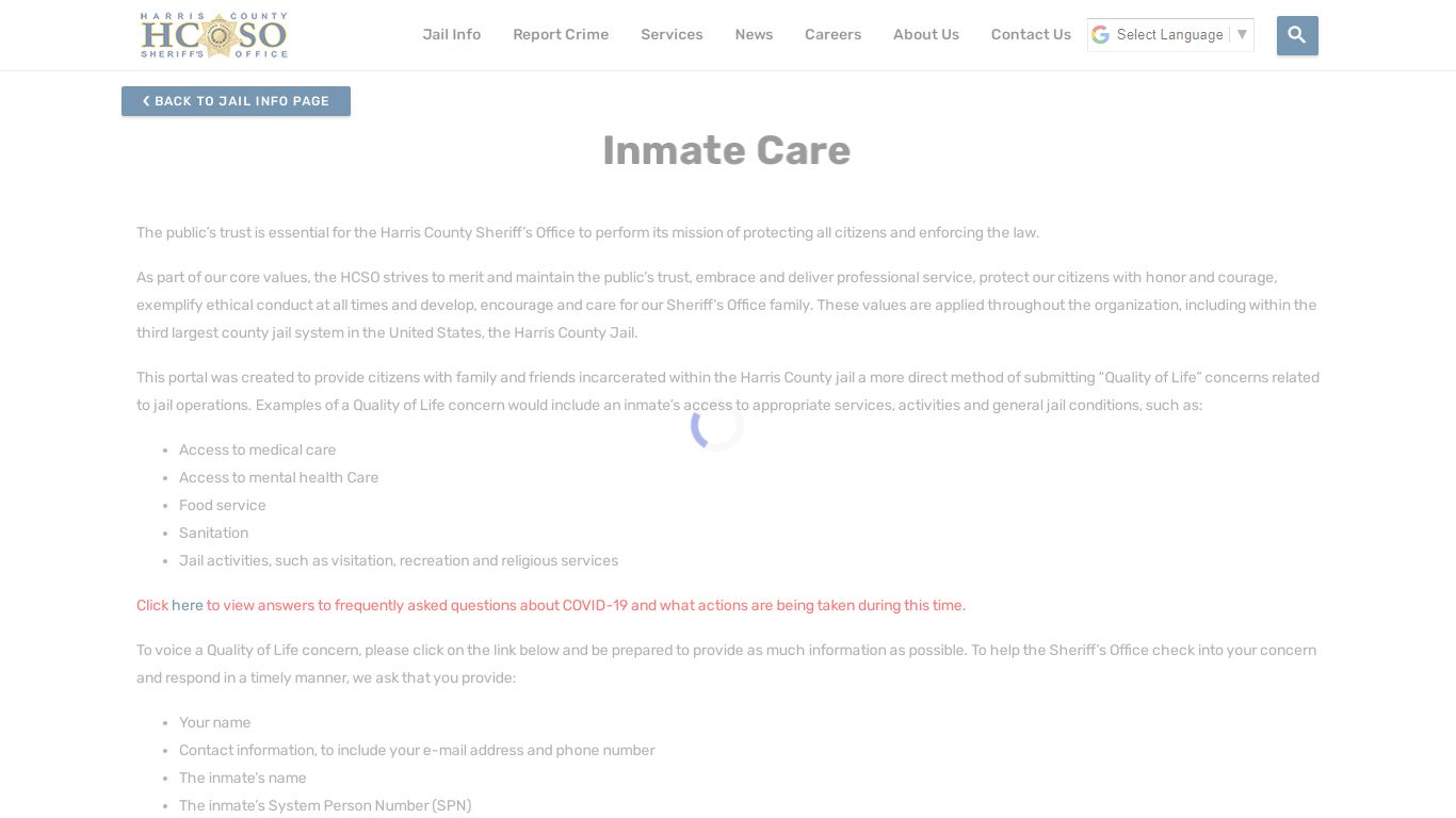 Inmate Care—Harris County Texas Sheriff's Office